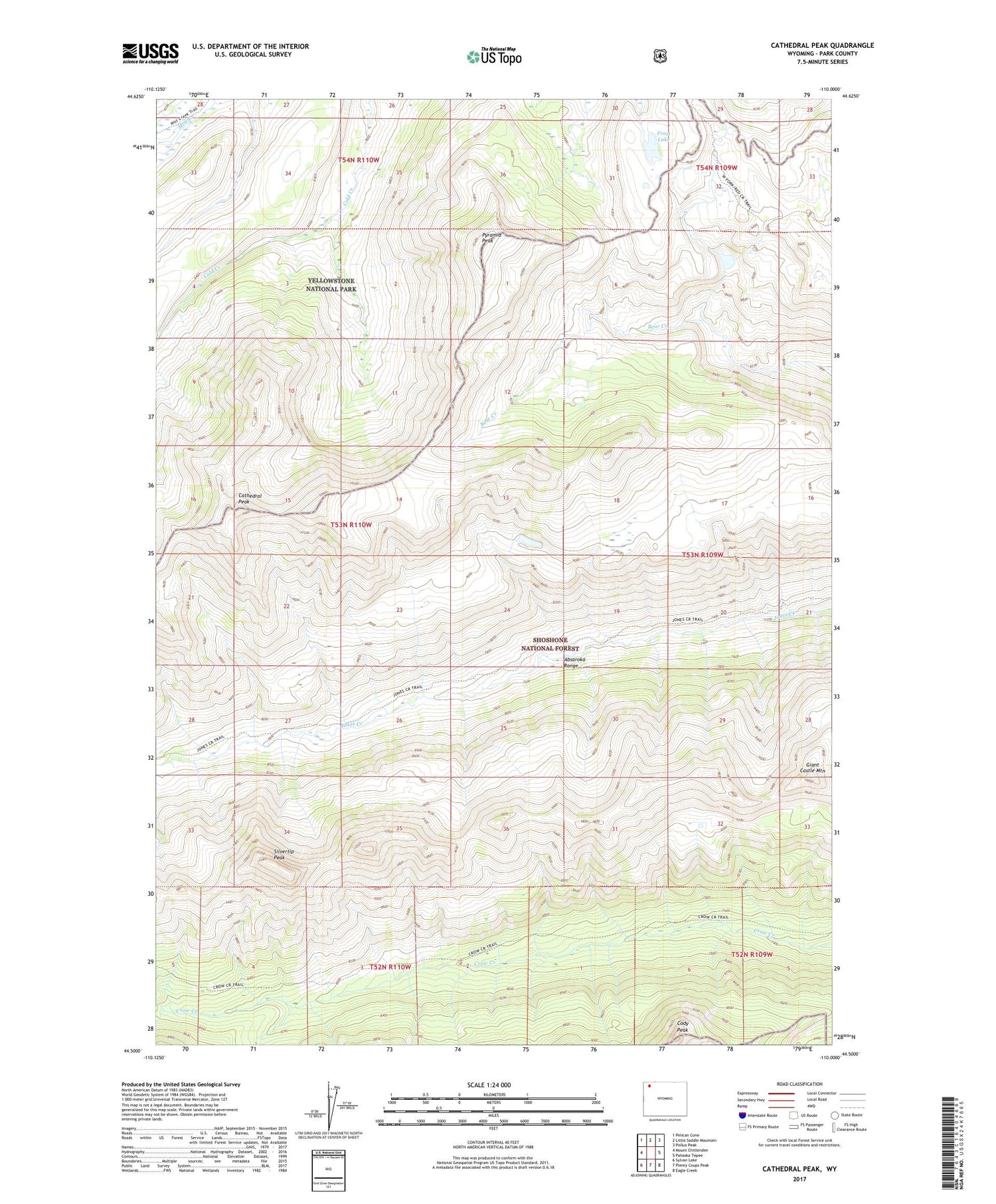 Cathedral Peak Wyoming US Topo Map Image