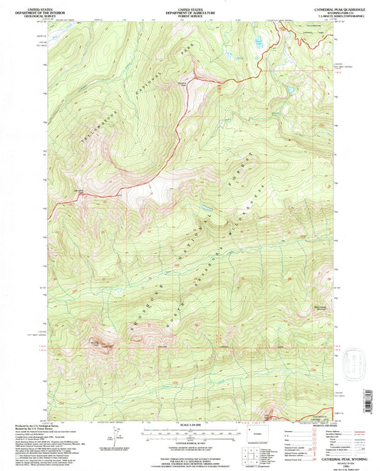 Classic USGS Cathedral Peak Wyoming 7.5'x7.5' Topo Map Image