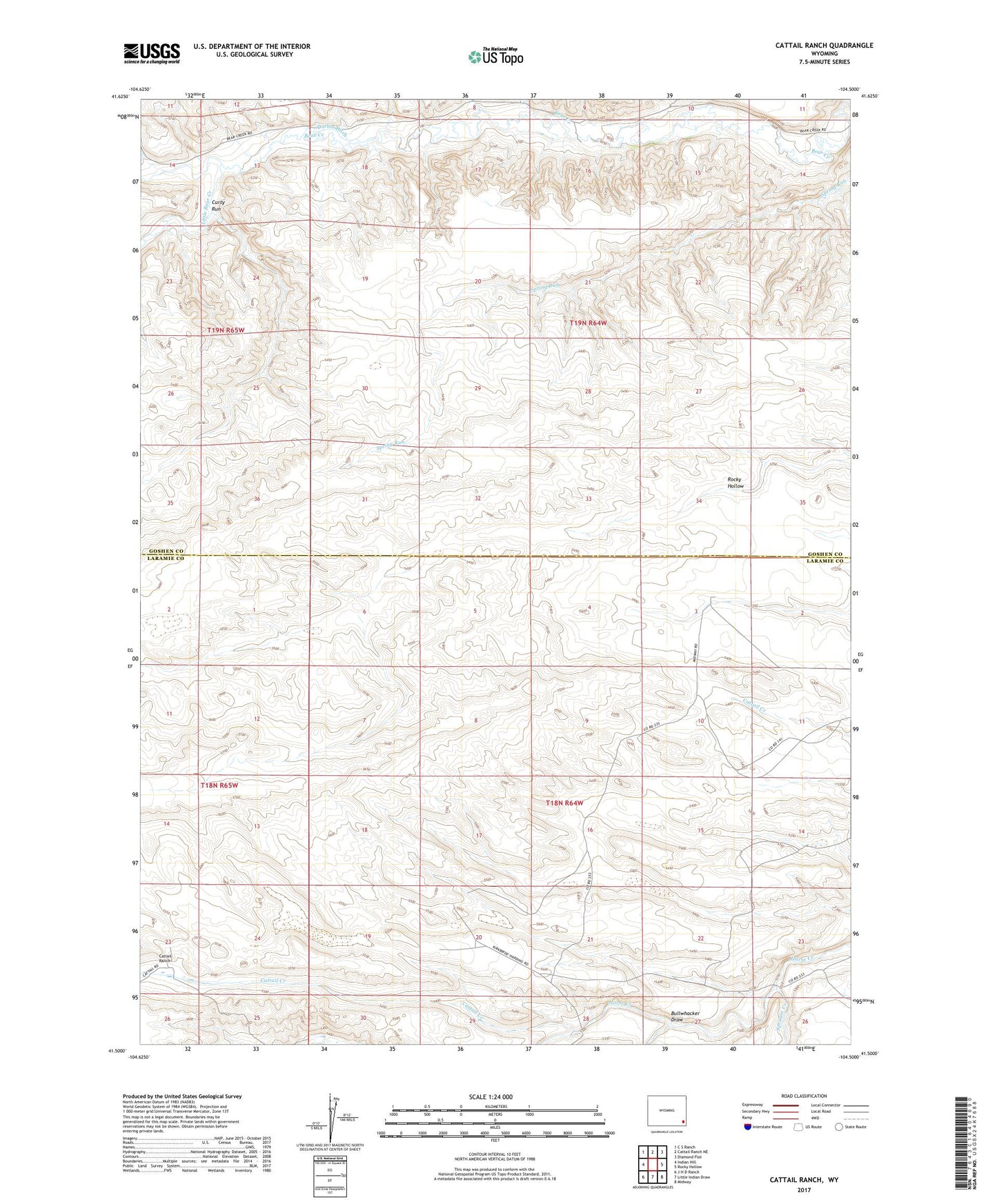 Cattail Ranch Wyoming US Topo Map Image
