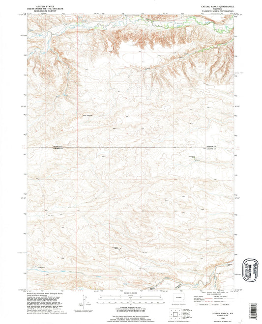 Classic USGS Cattail Ranch Wyoming 7.5'x7.5' Topo Map Image
