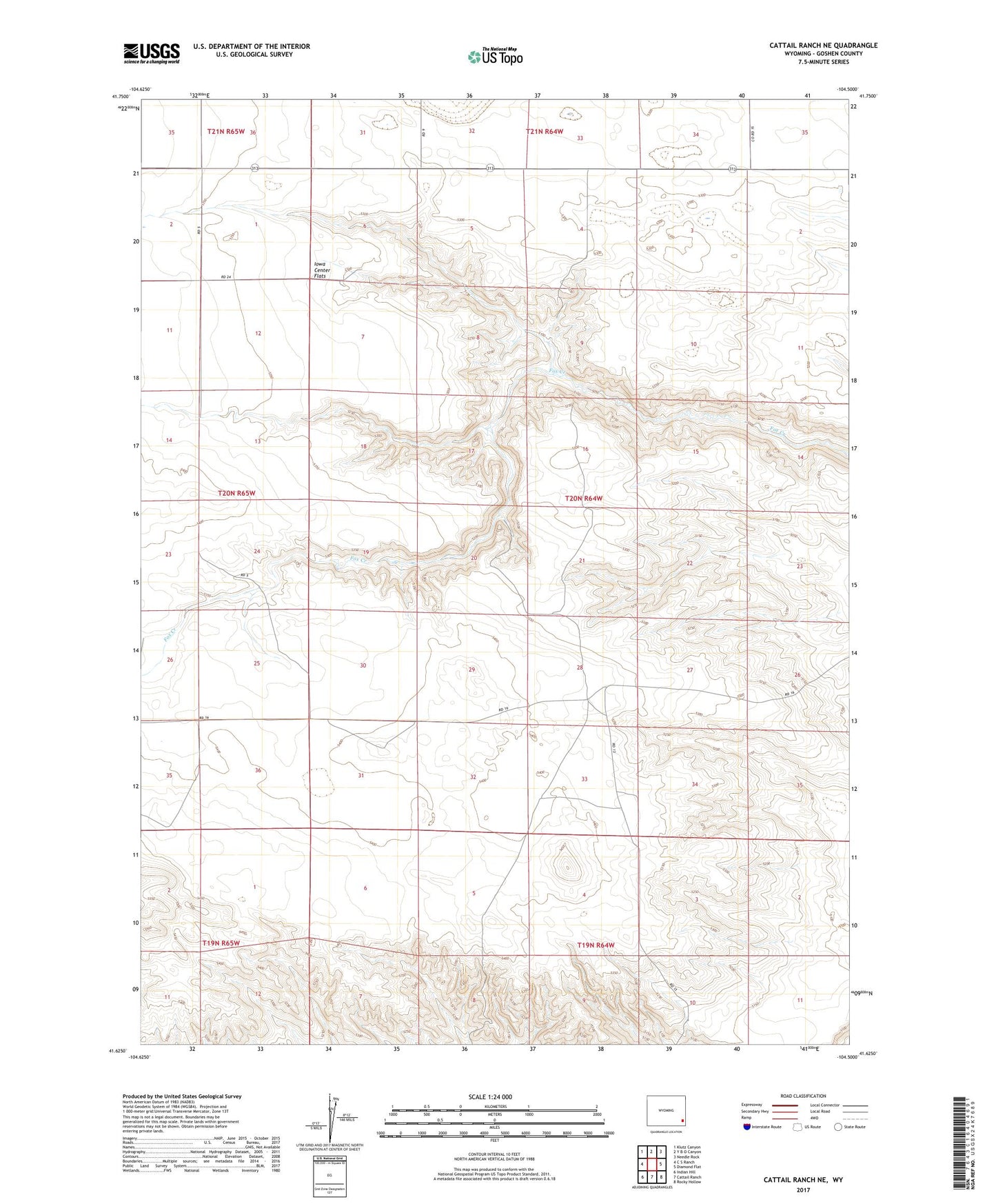 Cattail Ranch NE Wyoming US Topo Map Image