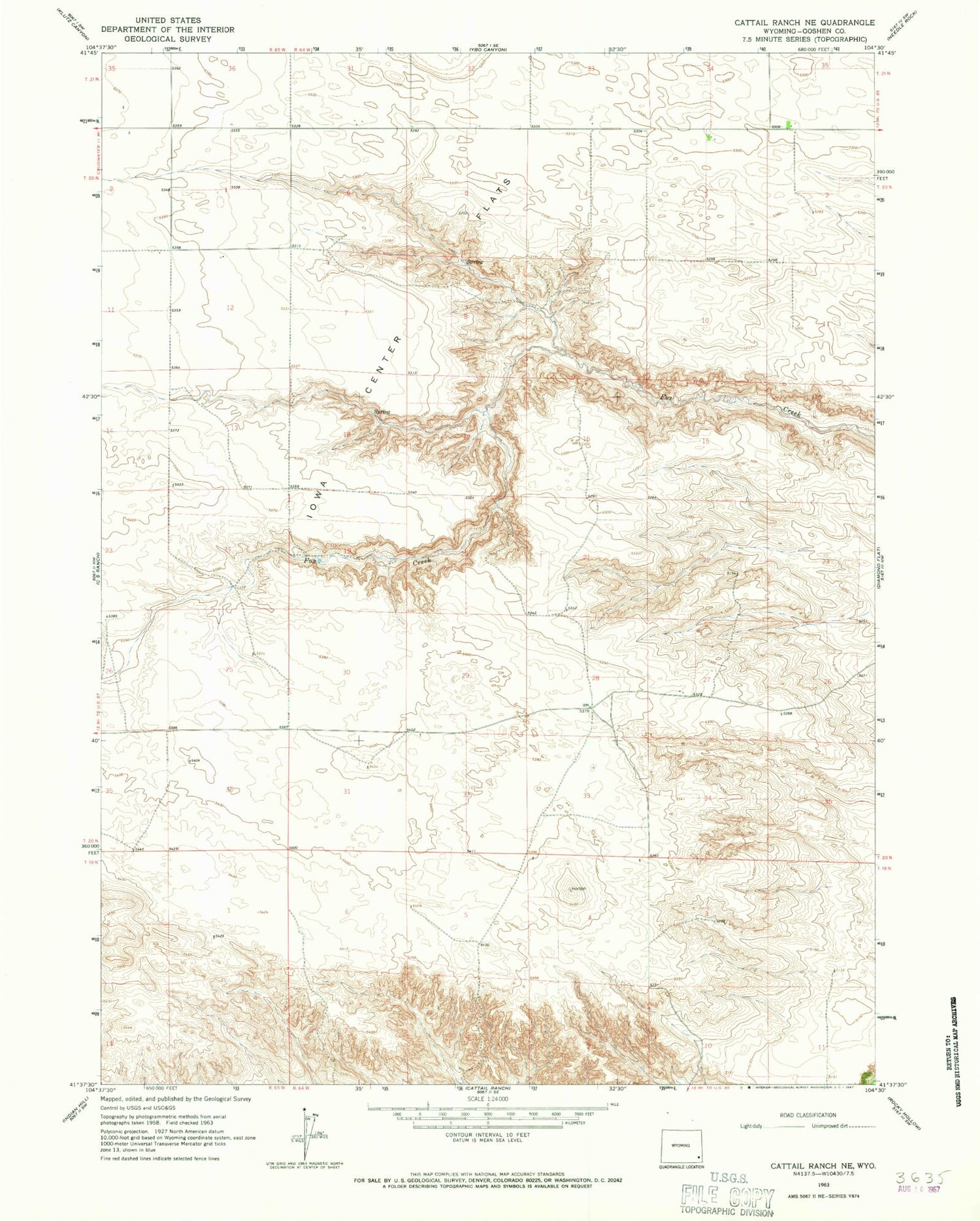 Classic USGS Cattail Ranch NE Wyoming 7.5'x7.5' Topo Map Image