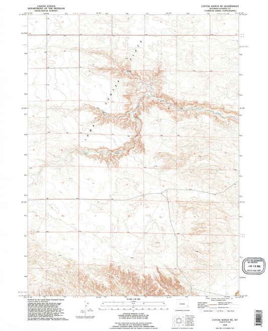 Classic USGS Cattail Ranch NE Wyoming 7.5'x7.5' Topo Map Image