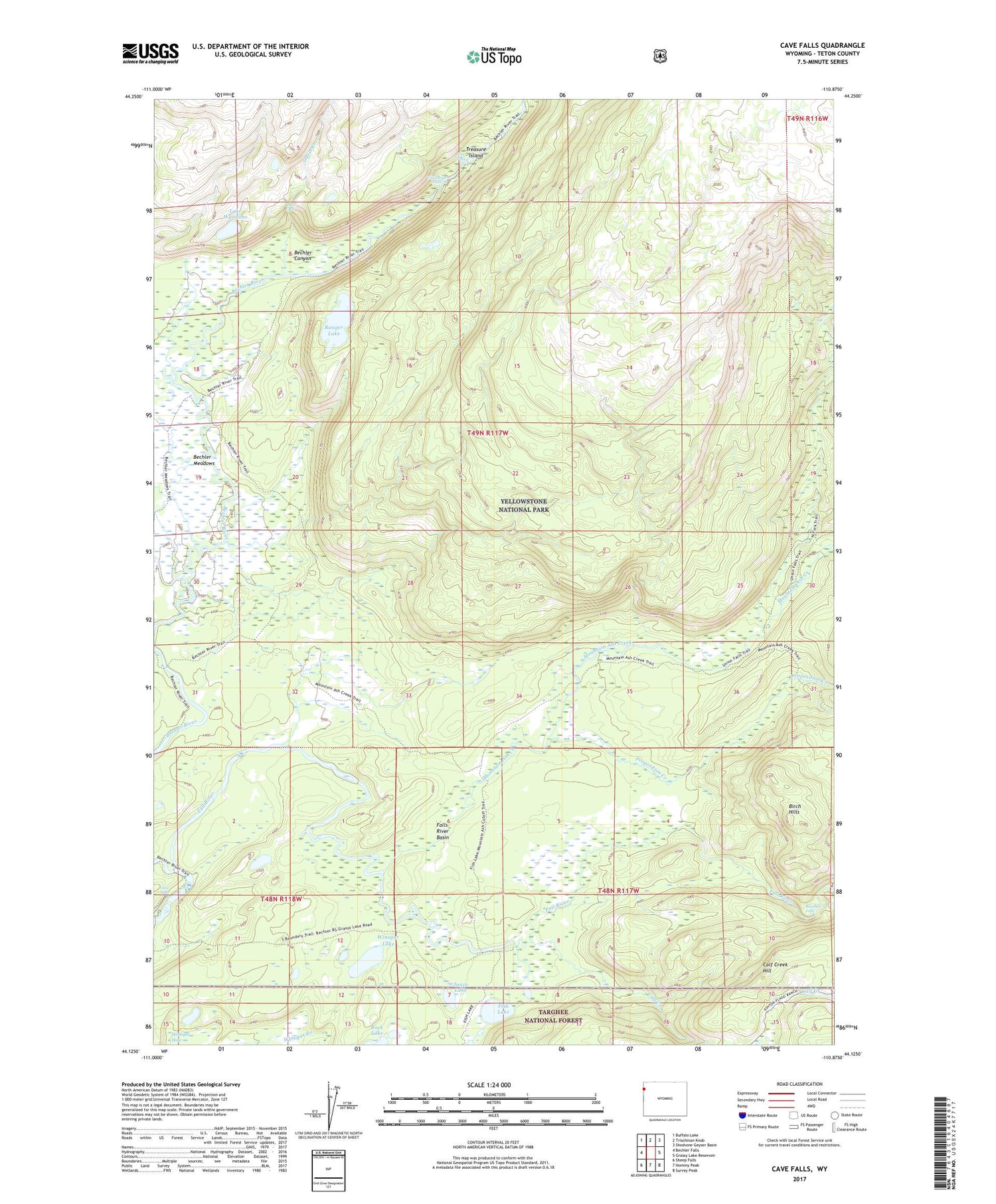 Cave Falls Wyoming US Topo Map Image