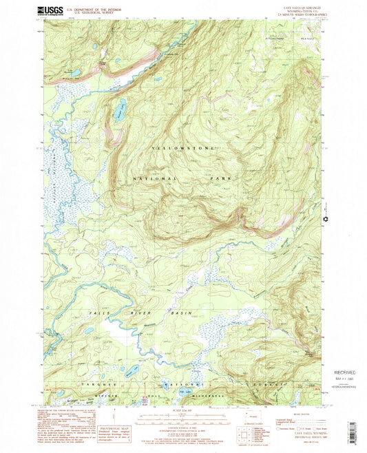 Classic USGS Cave Falls Wyoming 7.5'x7.5' Topo Map Image