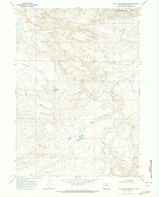 Classic USGS Cave Gulch Reservoir Wyoming 7.5'x7.5' Topo Map Image