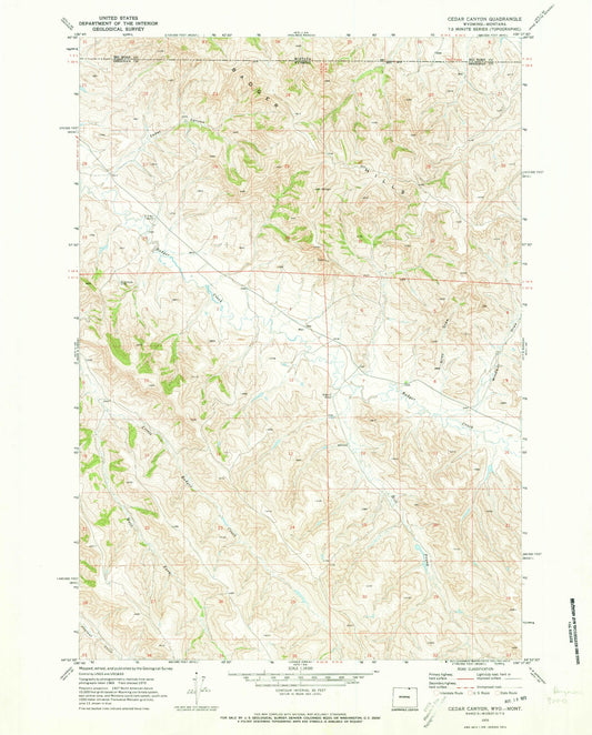 Classic USGS Cedar Canyon Wyoming 7.5'x7.5' Topo Map Image