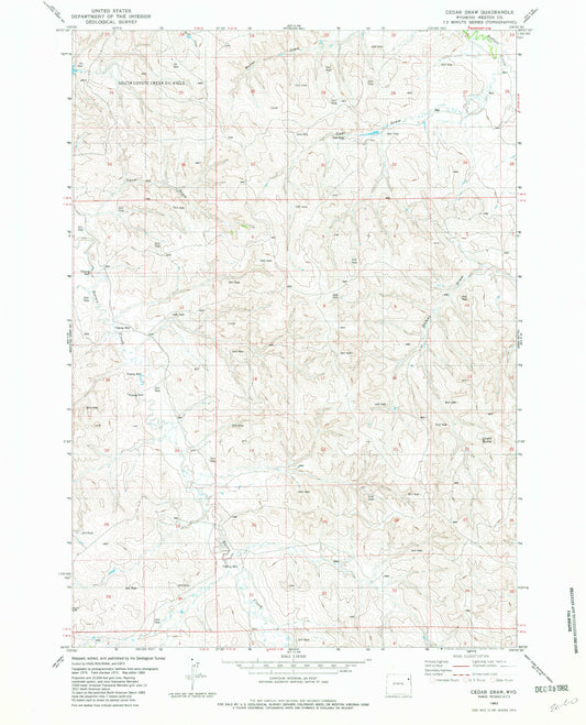 Classic USGS Cedar Draw Wyoming 7.5'x7.5' Topo Map Image