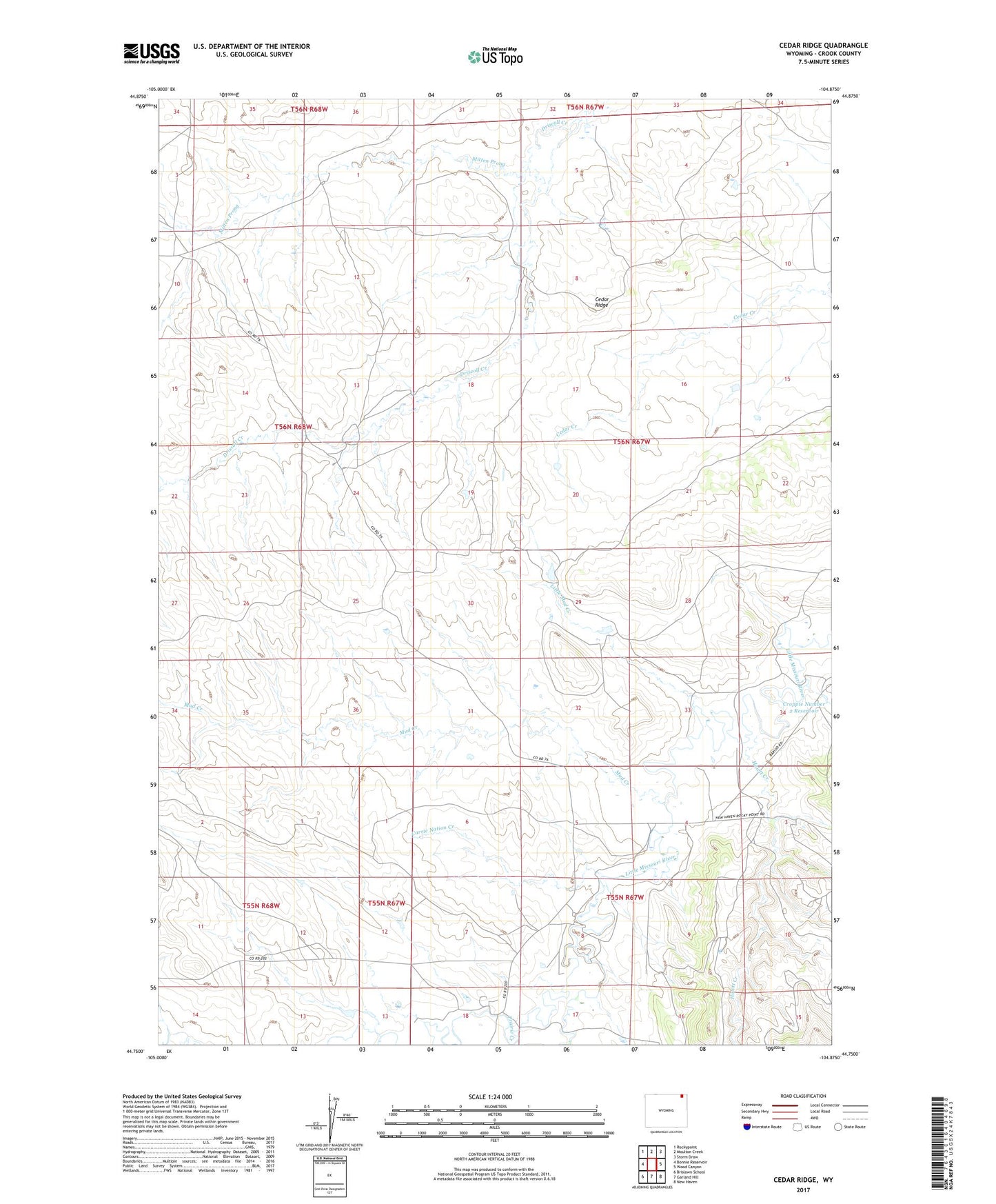 Cedar Ridge Wyoming US Topo Map Image