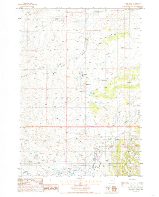 Classic USGS Cedar Ridge Wyoming 7.5'x7.5' Topo Map Image