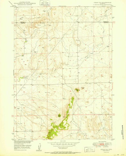 Classic USGS Cedar Top Wyoming 7.5'x7.5' Topo Map Image