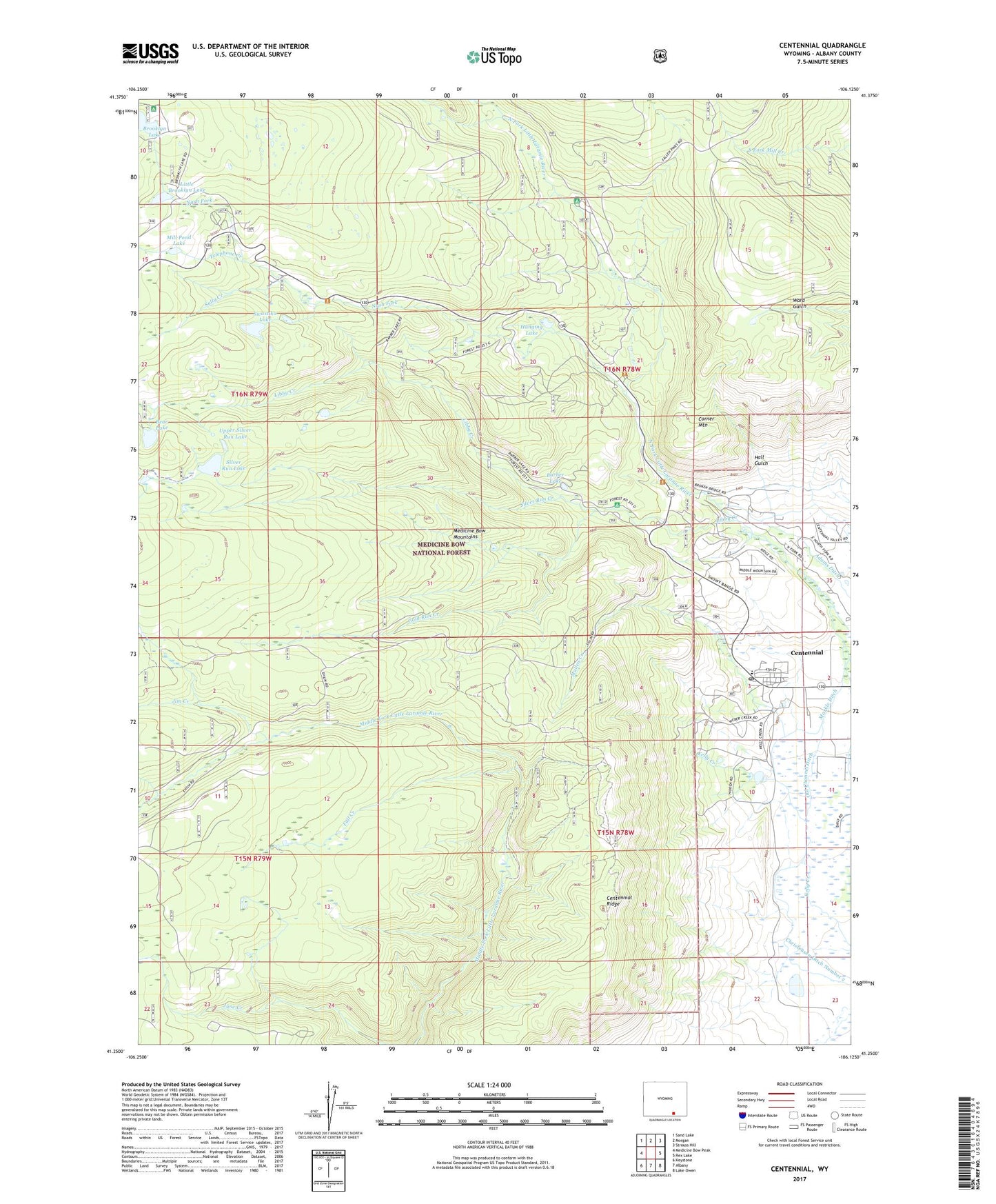 Centennial Wyoming US Topo Map Image