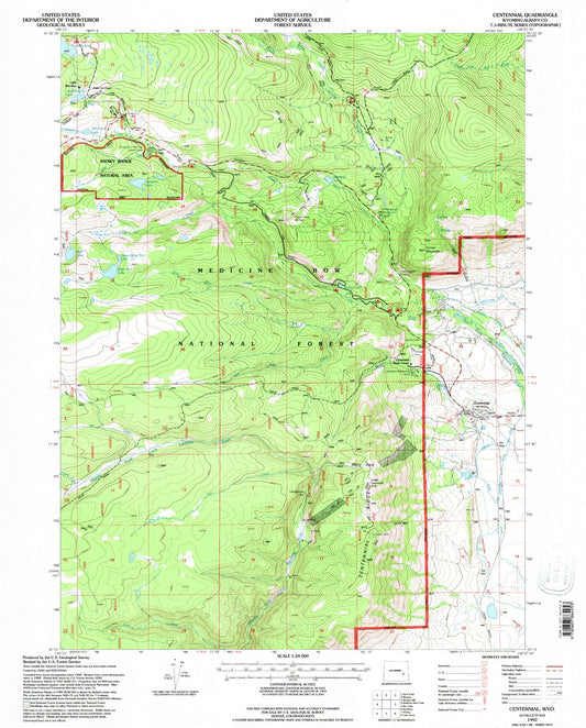 Classic USGS Centennial Wyoming 7.5'x7.5' Topo Map Image