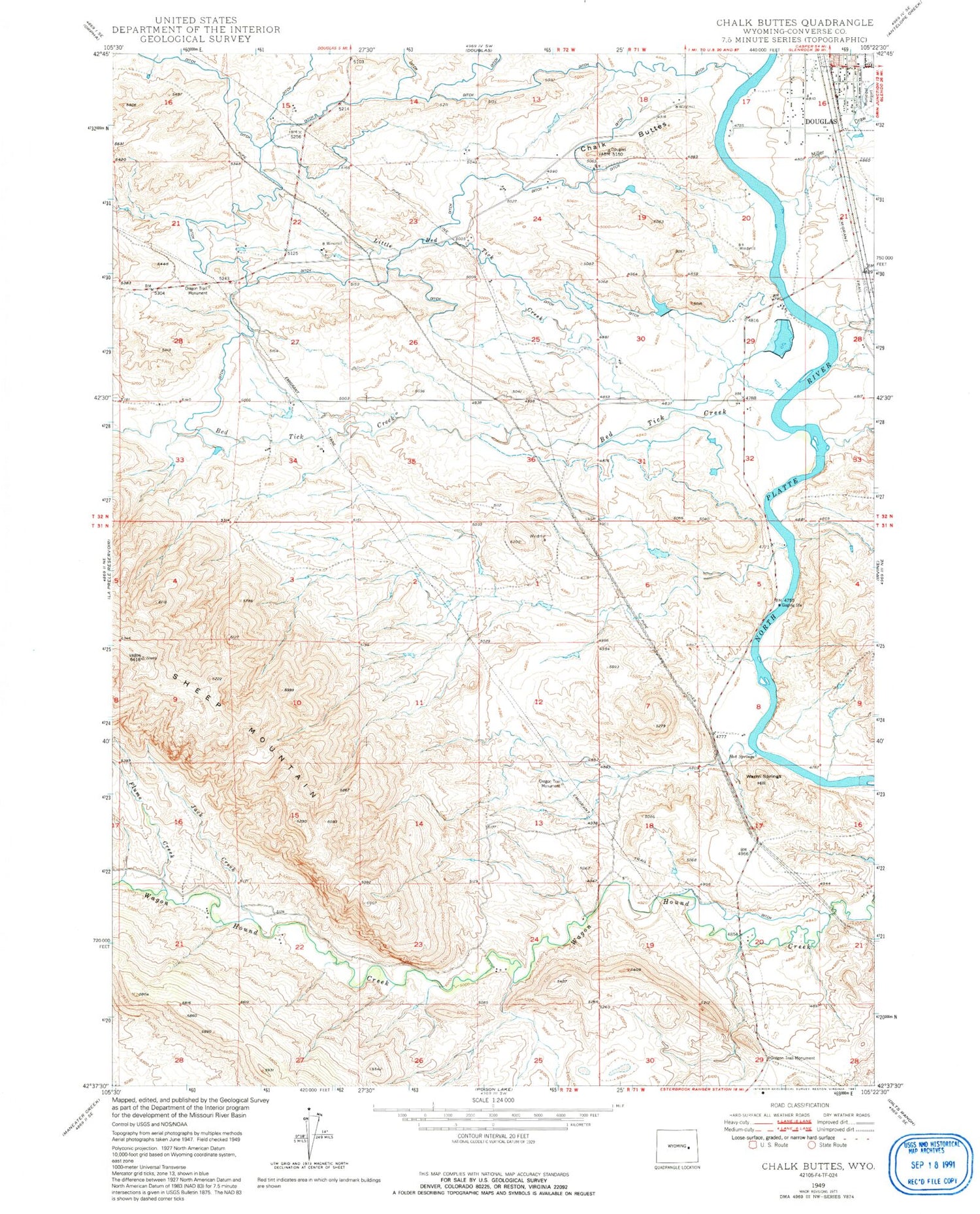 USGS Classic Chalk Buttes Wyoming 7.5'x7.5' Topo Map Image