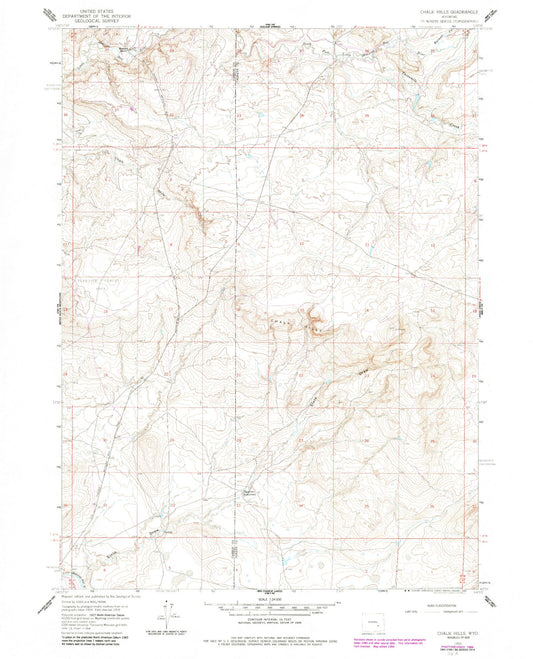 Classic USGS Chalk Hills Wyoming 7.5'x7.5' Topo Map Image