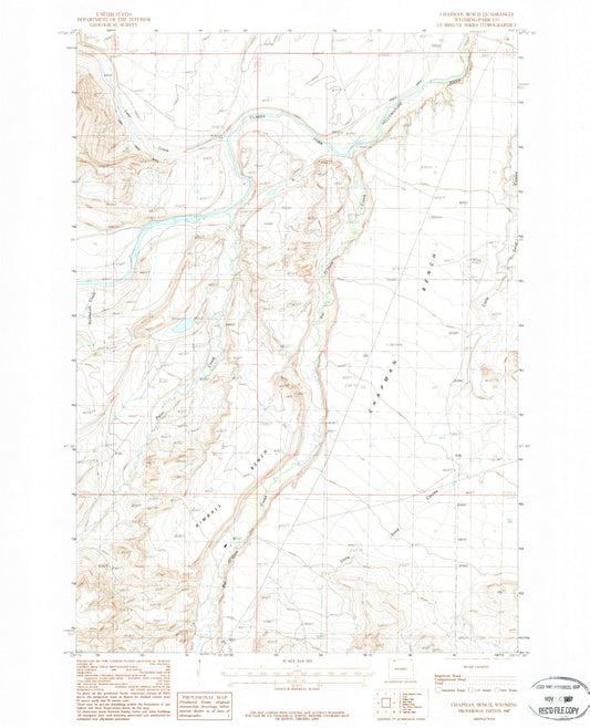 Classic USGS Chapman Bench Wyoming 7.5'x7.5' Topo Map Image