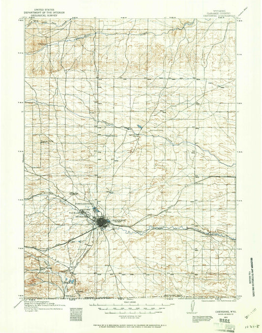 Historic 1911 Cheyenne Wyoming 30'x30' Topo Map Image