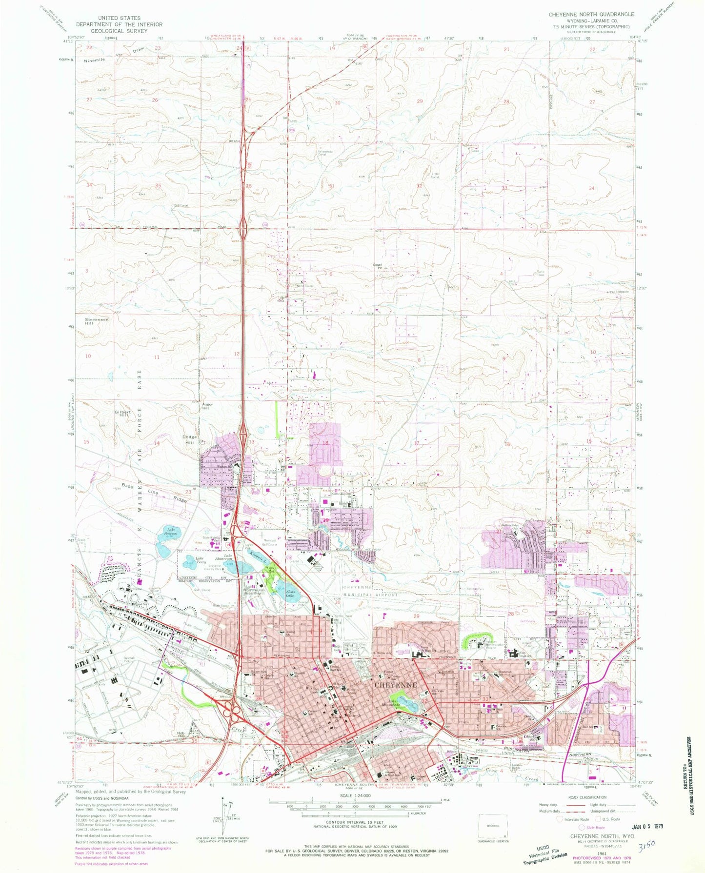 Classic USGS Cheyenne North Wyoming 7.5'x7.5' Topo Map Image