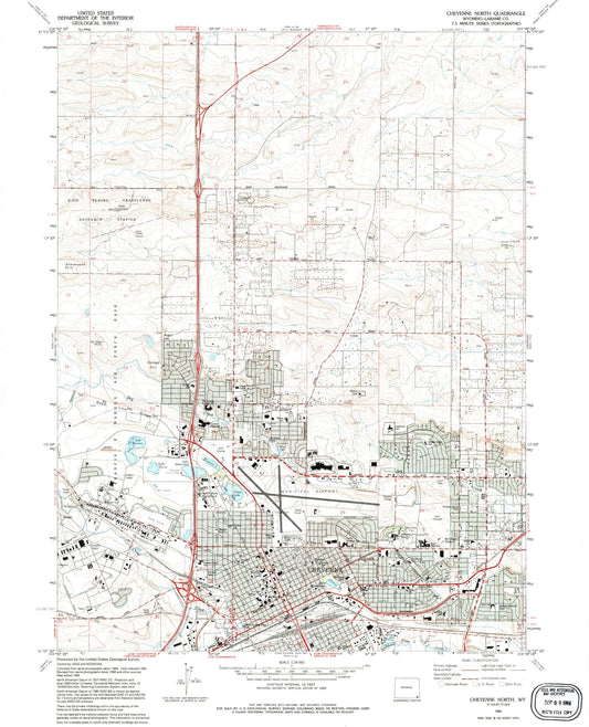 Classic USGS Cheyenne North Wyoming 7.5'x7.5' Topo Map Image