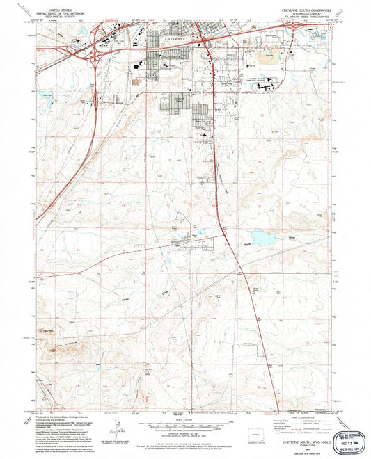 Classic USGS Cheyenne South Wyoming 7.5'x7.5' Topo Map Image