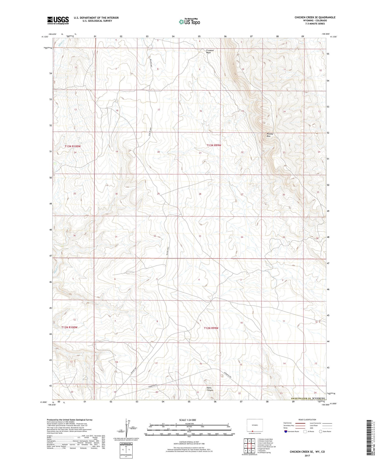 Chicken Creek SE Wyoming US Topo Map Image