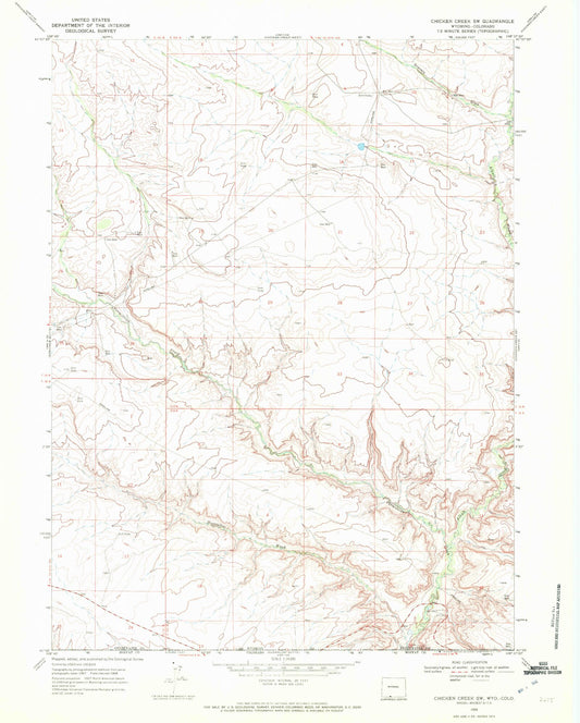 Classic USGS Chicken Creek SW Wyoming 7.5'x7.5' Topo Map Image