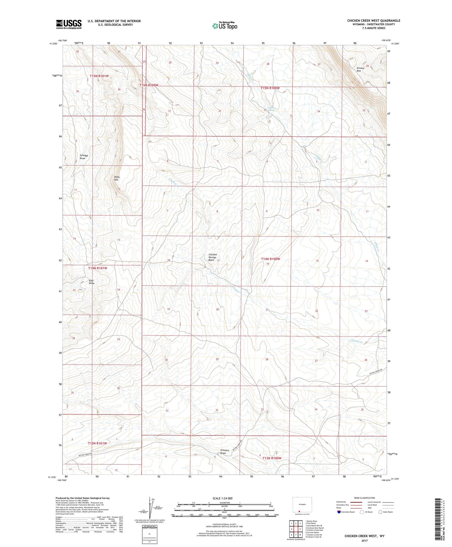 Chicken Creek West Wyoming US Topo Map Image