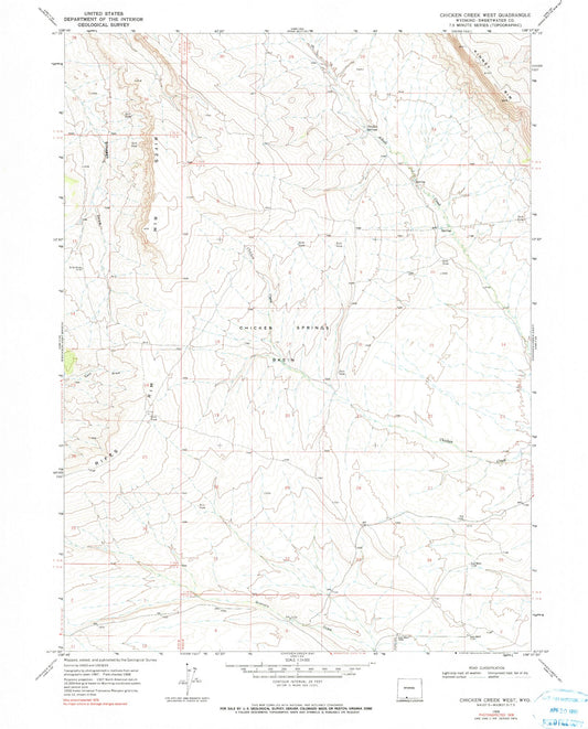 Classic USGS Chicken Creek West Wyoming 7.5'x7.5' Topo Map Image