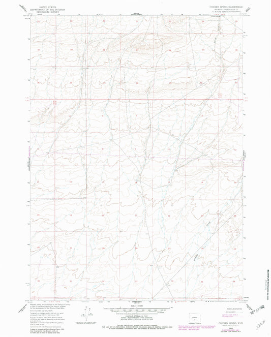Classic USGS Chicken Spring Wyoming 7.5'x7.5' Topo Map Image