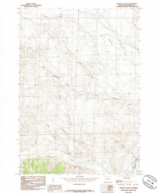 Classic USGS Chimney Gulch Wyoming 7.5'x7.5' Topo Map Image