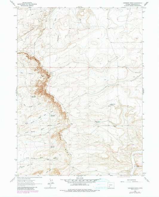 Classic USGS Chrisman Ranch Wyoming 7.5'x7.5' Topo Map Image