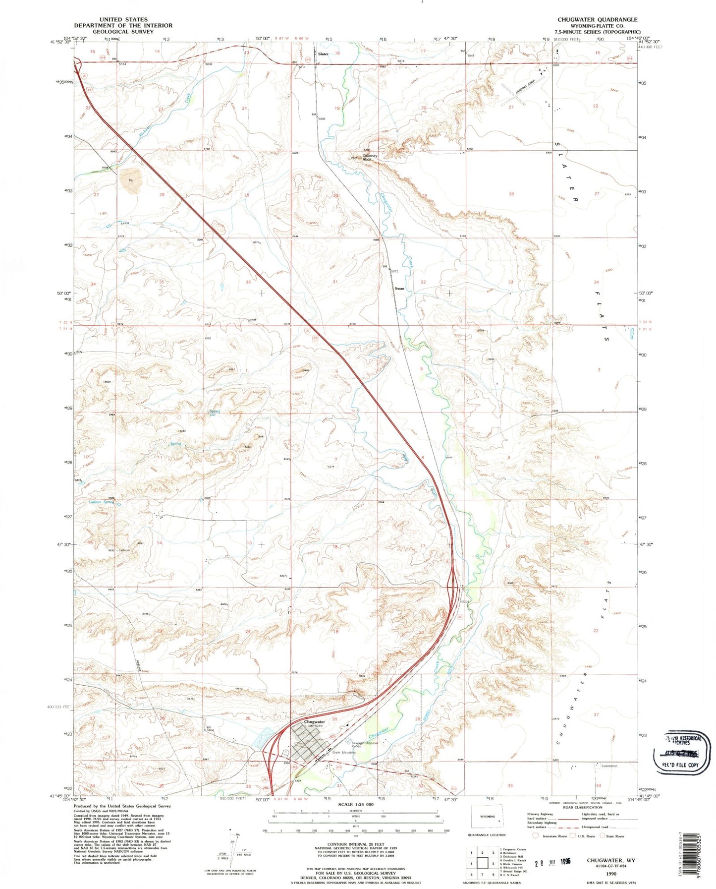 Classic USGS Chugwater Wyoming 7.5'x7.5' Topo Map Image