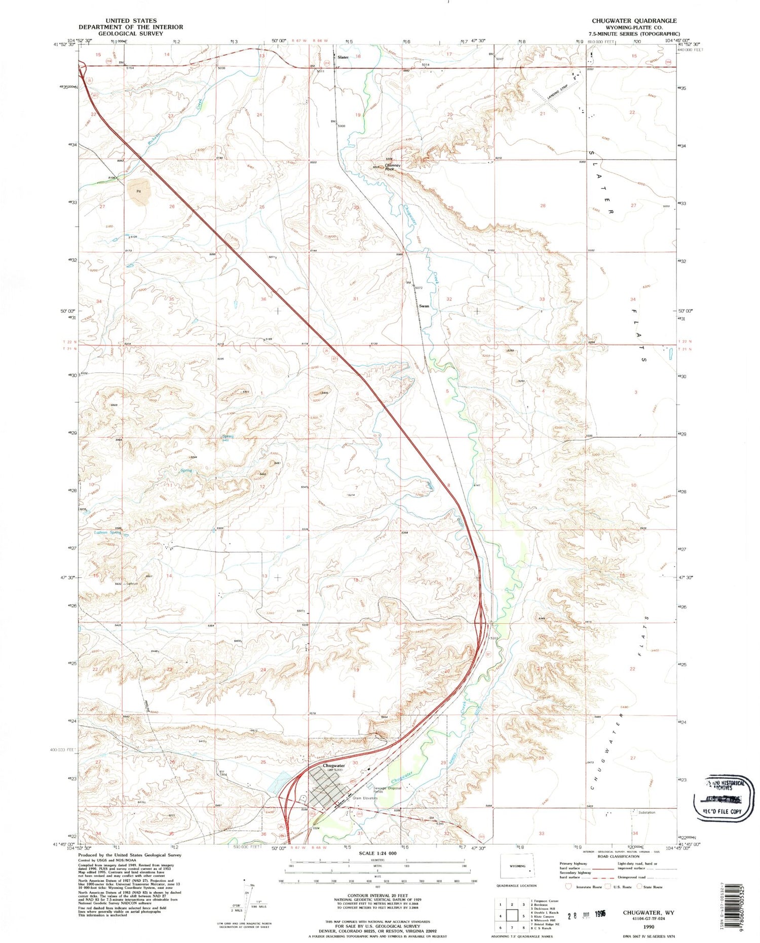 Classic USGS Chugwater Wyoming 7.5'x7.5' Topo Map Image