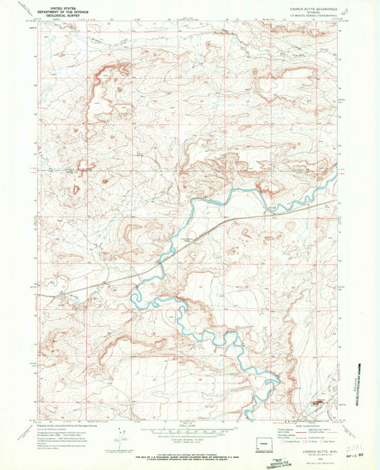 Classic USGS Church Butte Wyoming 7.5'x7.5' Topo Map Image
