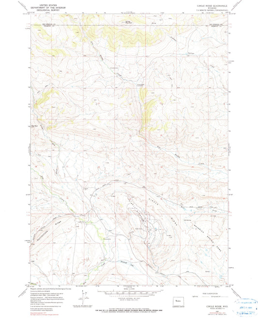 Classic USGS Circle Ridge Wyoming 7.5'x7.5' Topo Map Image
