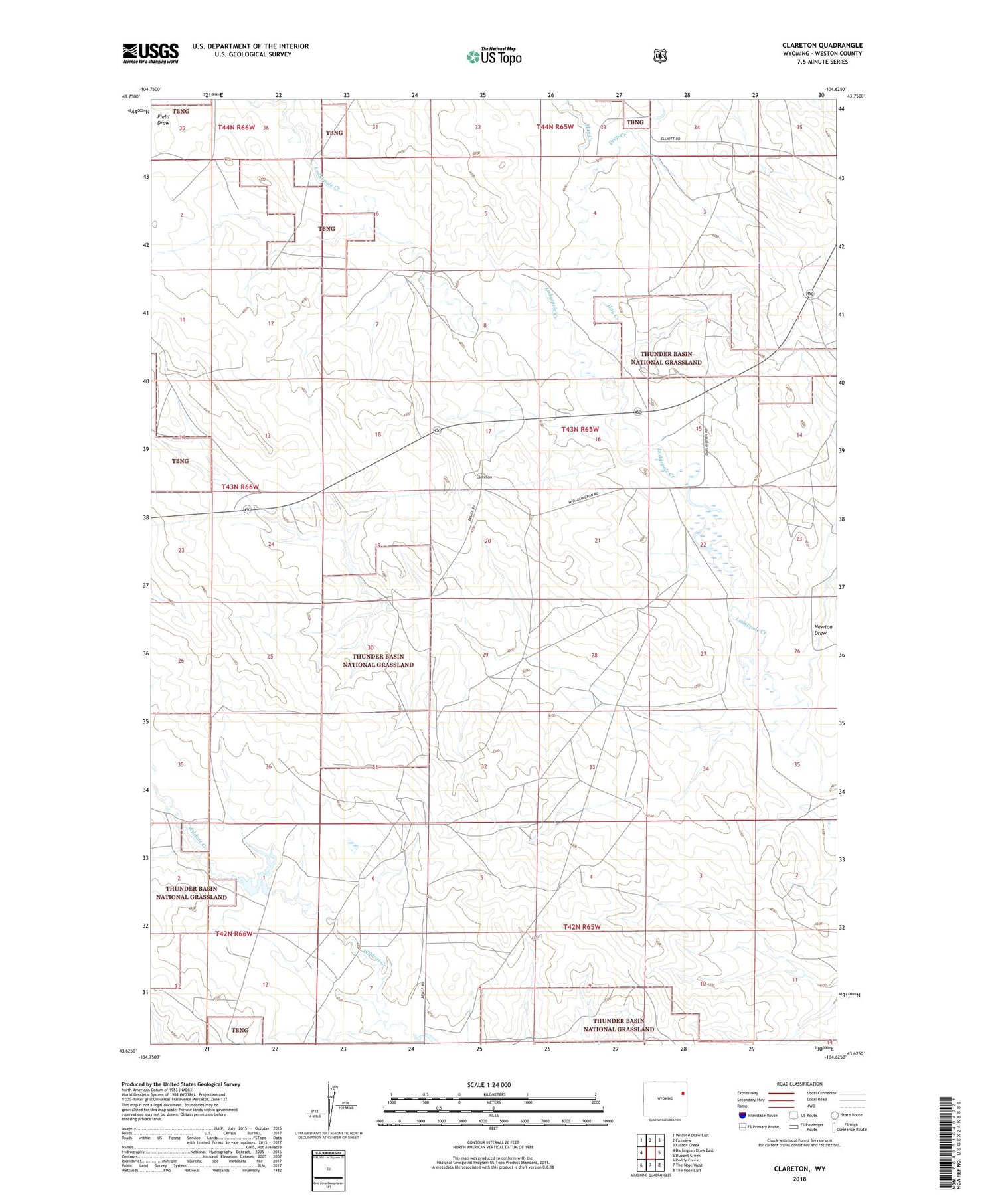 Clareton Wyoming US Topo Map Image