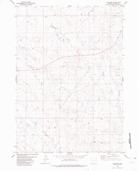 Classic USGS Clareton Wyoming 7.5'x7.5' Topo Map Image