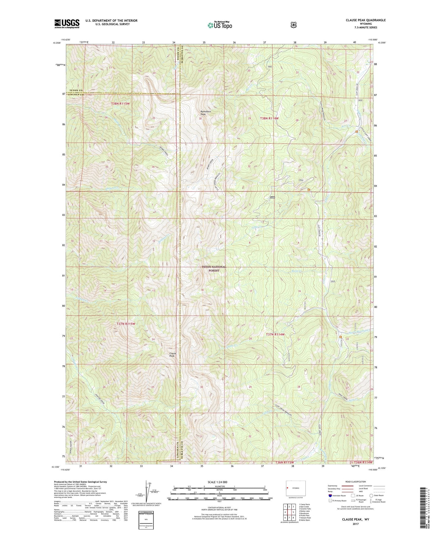 Clause Peak Wyoming US Topo Map Image