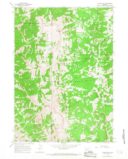 USGS Classic Clause Peak Wyoming 7.5'x7.5' Topo Map Image
