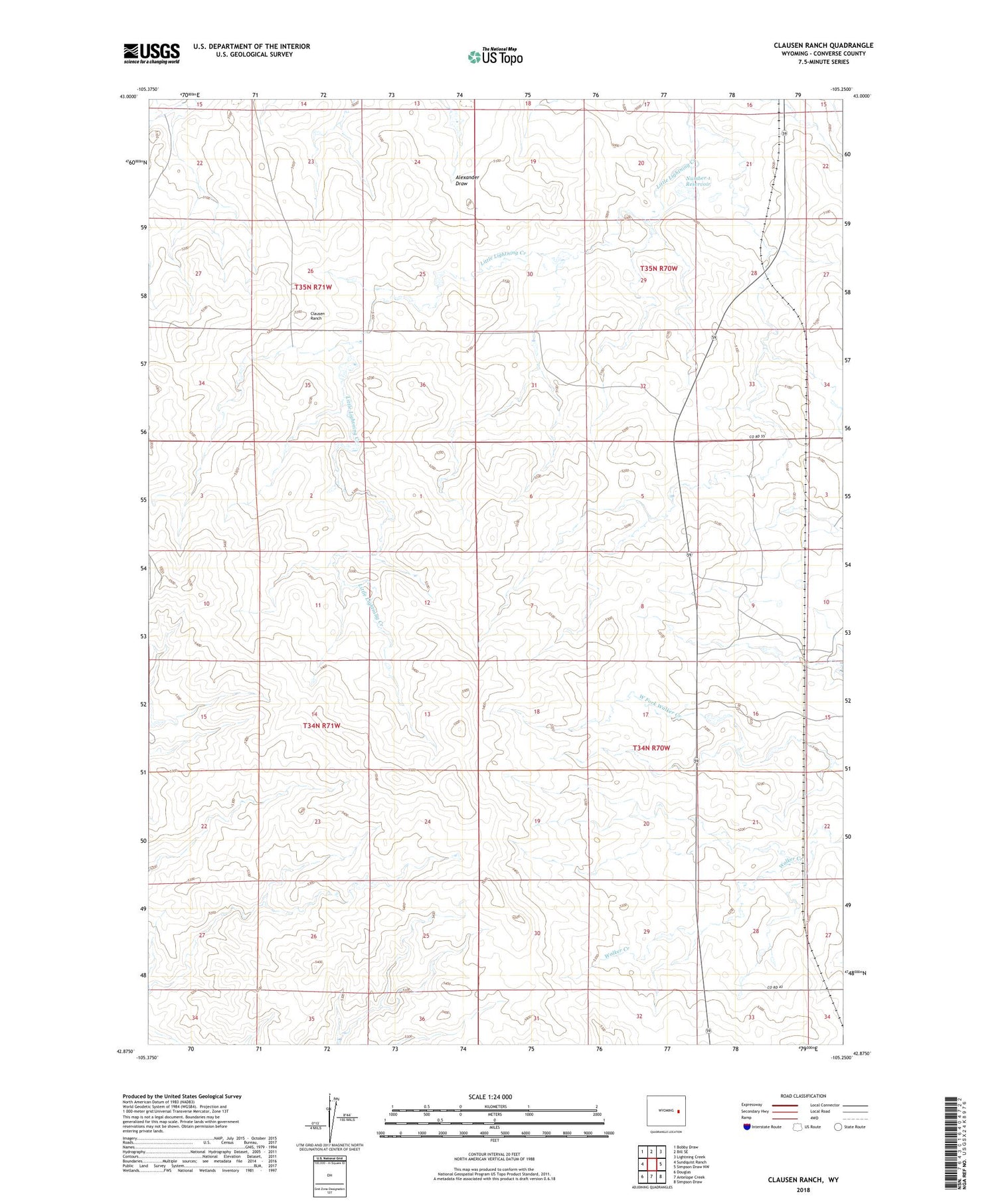 Clausen Ranch Wyoming US Topo Map Image