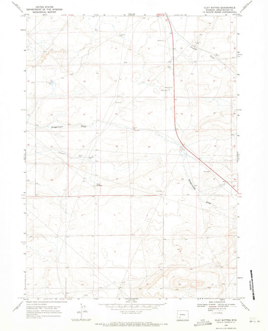 Classic USGS Clay Buttes Wyoming 7.5'x7.5' Topo Map Image