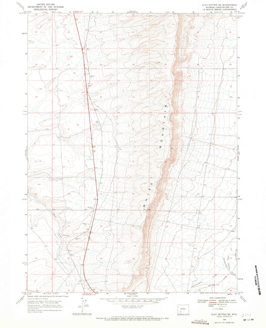 Classic USGS Clay Buttes SE Wyoming 7.5'x7.5' Topo Map Image
