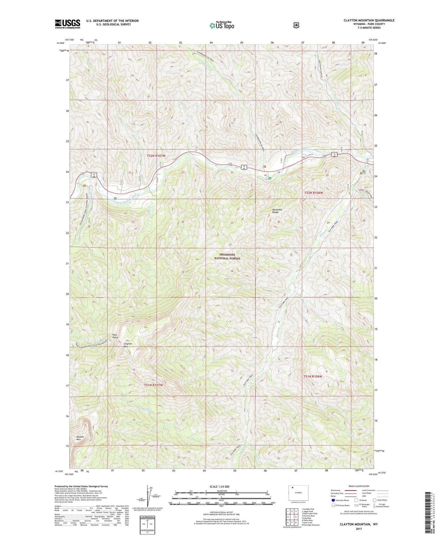 Clayton Mountain Wyoming US Topo Map Image
