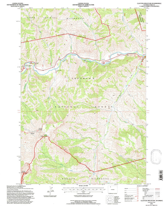 Classic USGS Clayton Mountain Wyoming 7.5'x7.5' Topo Map Image