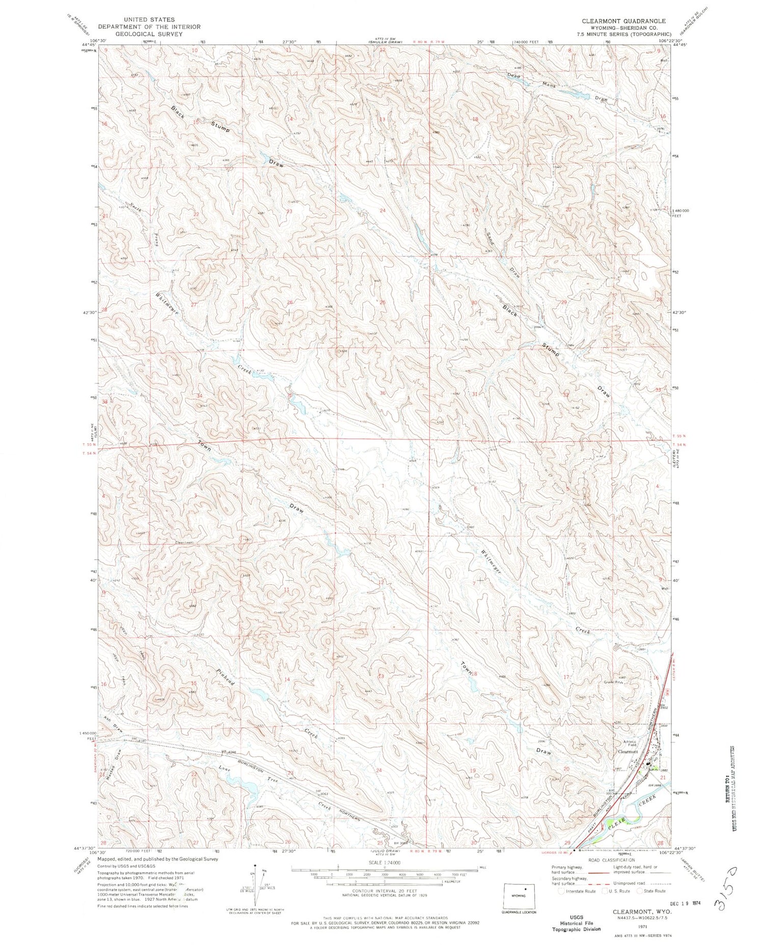 Classic USGS Clearmont Wyoming 7.5'x7.5' Topo Map Image