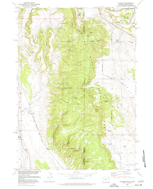 Classic USGS Clifton Wyoming 7.5'x7.5' Topo Map Image