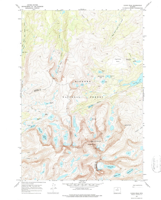 USGS Classic Cloud Peak Wyoming 7.5'x7.5' Topo Map Image