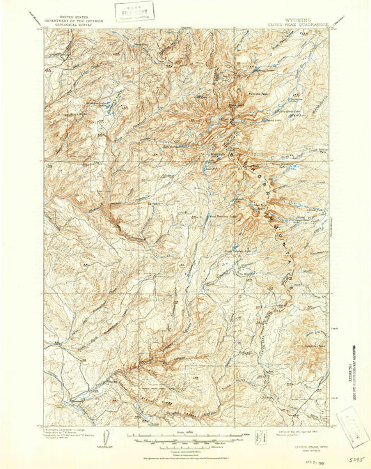 Historic 1901 Cloud Peak Wyoming 30'x30' Topo Map Image