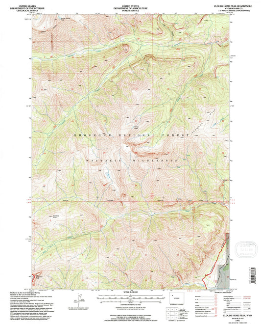 Classic USGS Clouds Home Peak Wyoming 7.5'x7.5' Topo Map Image
