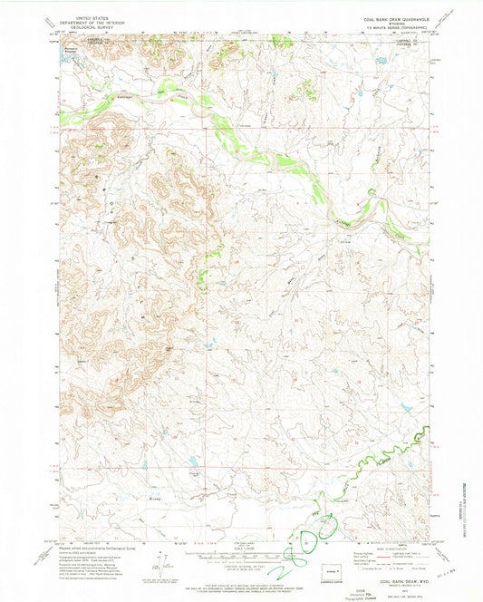 Classic USGS Coal Bank Draw Wyoming 7.5'x7.5' Topo Map Image